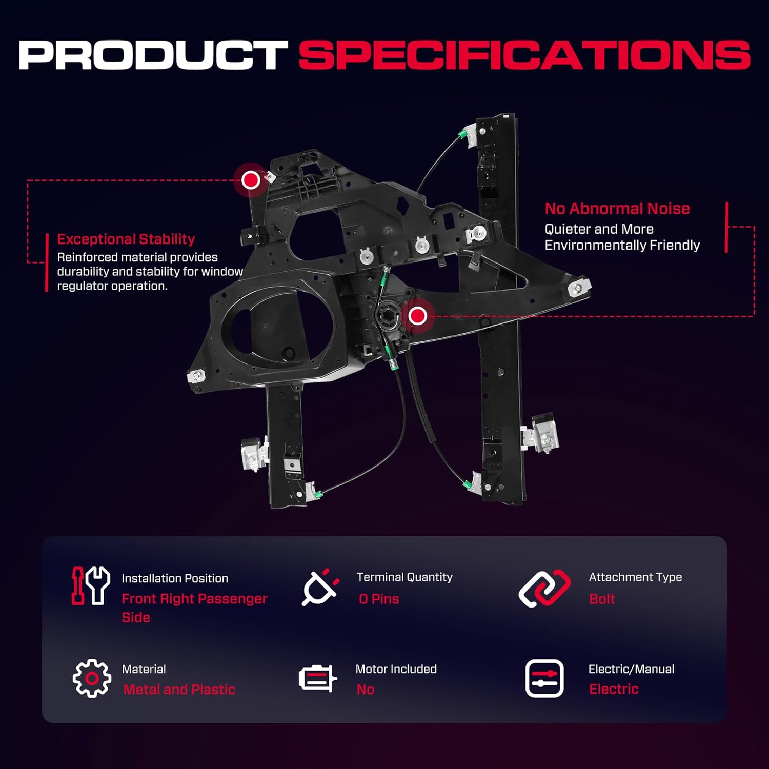 Front Passenger Side Power Window Regulator Without Motor with Panel Fit for 2007-2017 Ford Expedition Lincoln Navigator, 749-543
